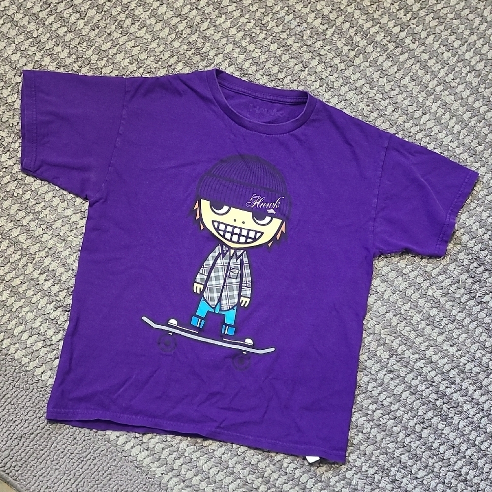 Tony Hawk Purple Short Sleeve Tee‎ with Cartoon Graphic